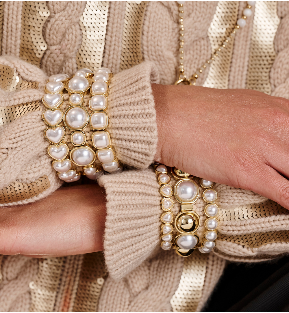 Bransoletka z kwadratowymi perłami w złotych oprawach BCR0028