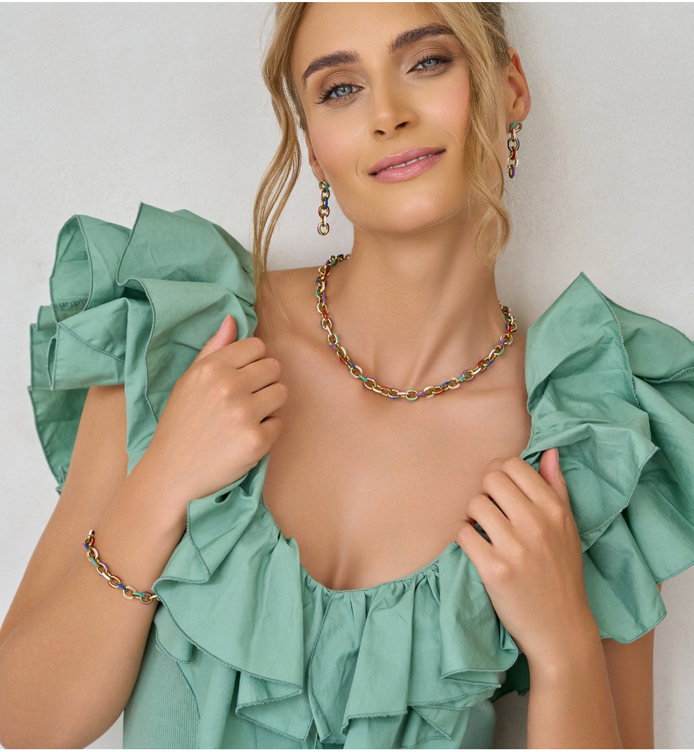 Bransoletka złota z kolorowym łańcuchem Multicolor BSA0685