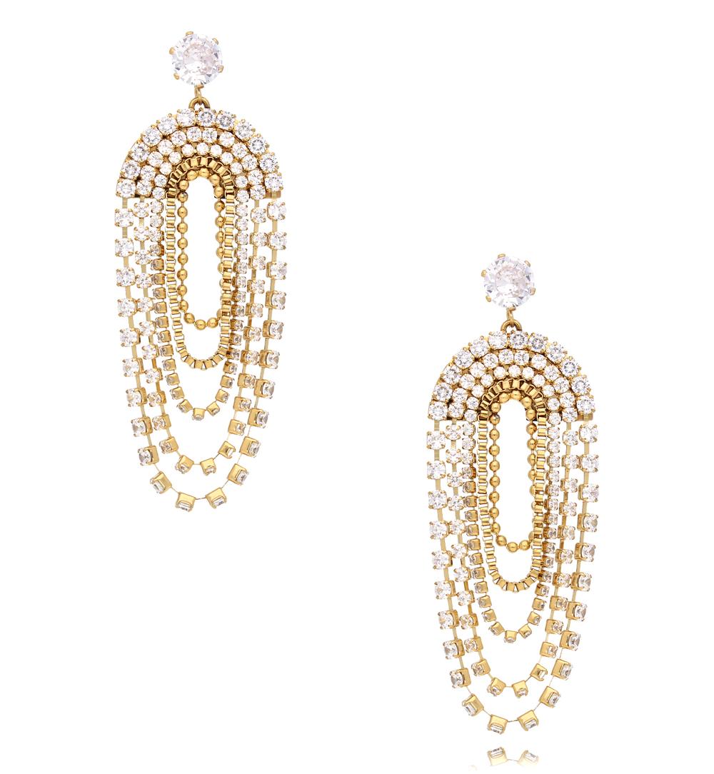 Kolczyki złote z białymi kryształkami Sparkling Crystals KSC0122