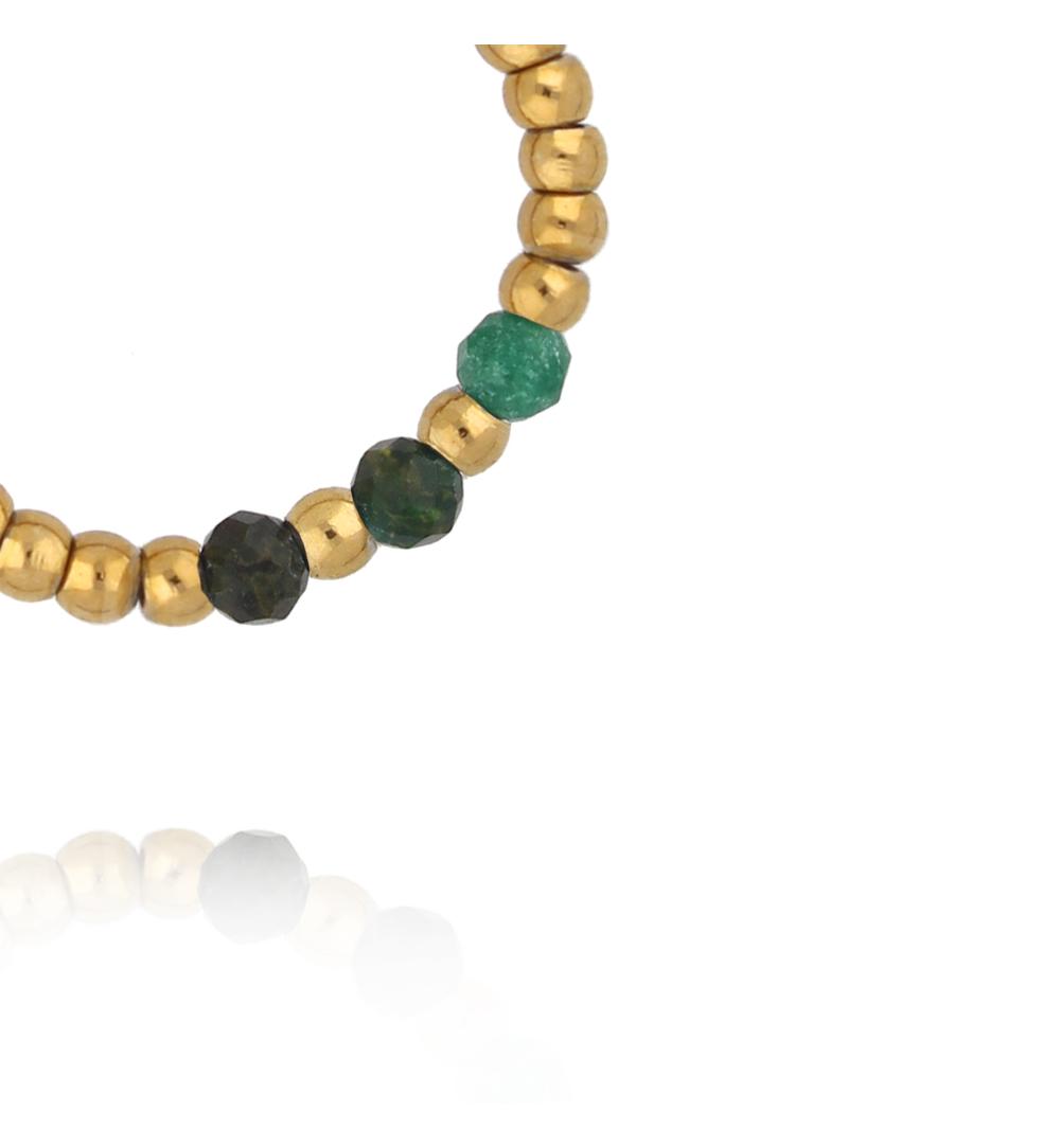 Pierścionek elastyczny ze złotych kuleczek z jadeitem afrykańskim PTW0619