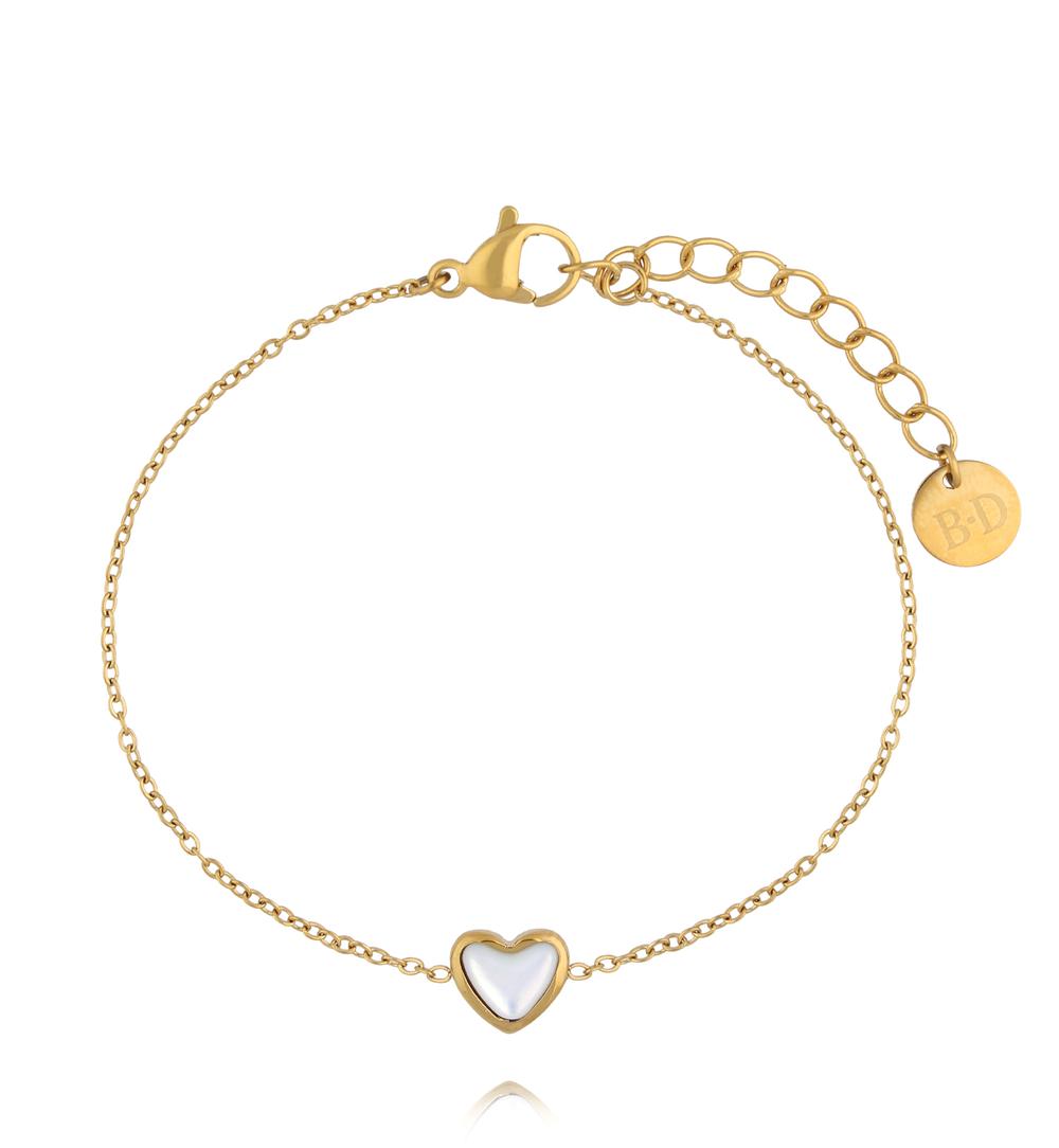 Bransoletka z sercem z masy perłowej na złotym łańcuszku BSY0591