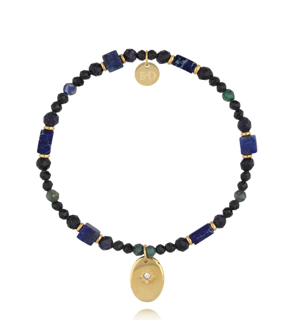 Bransoletka z turmalinami i lapisami ze złotą zawieszką BTW3670