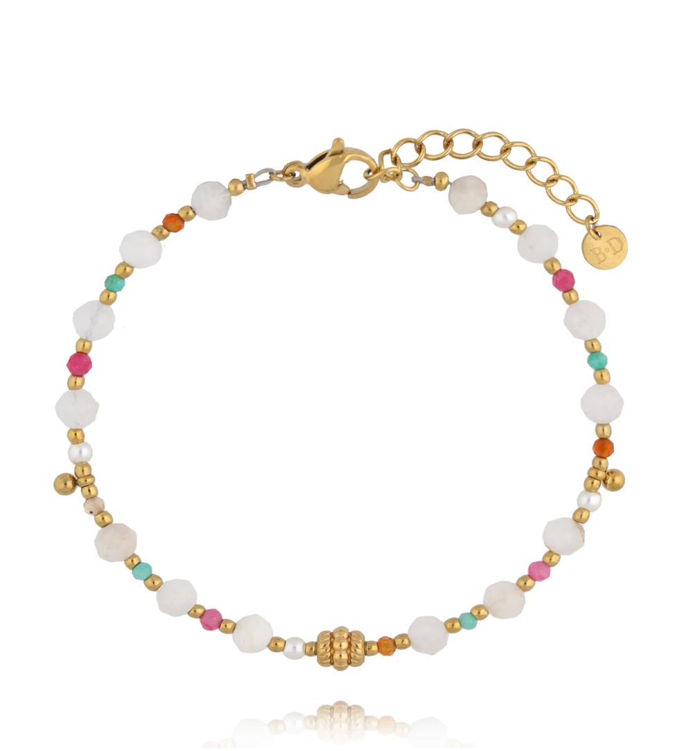 Bransoletka z kamieniami księżycowymi, granatami i jadeitami BEA0088