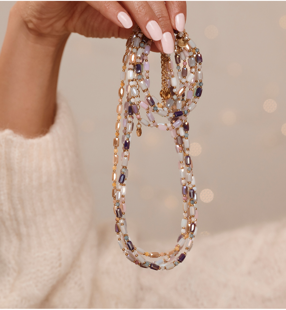 Naszyjnik w odcieniach opalu, różu i lila NTW1553