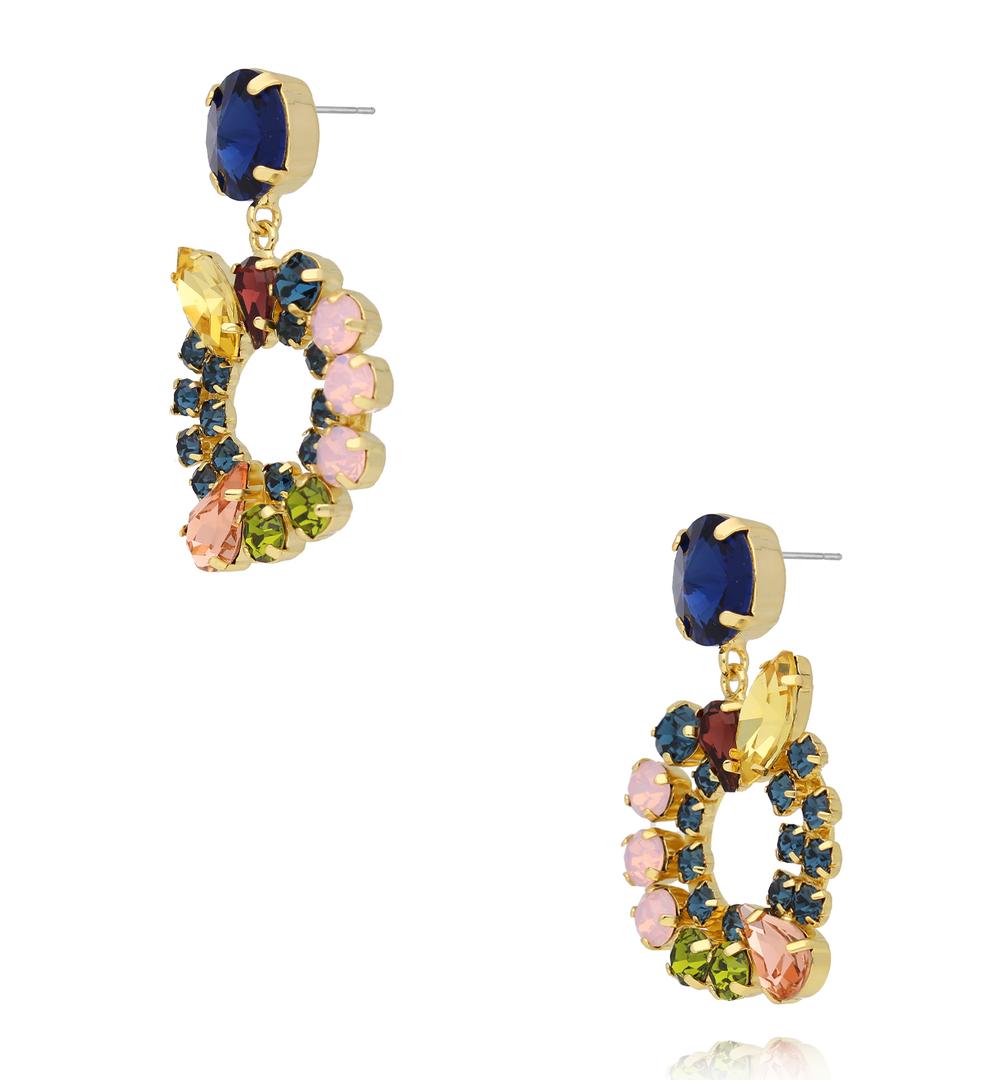 Kolczyki złote wiszące z kolorowymi cyrkoniami KSS2217