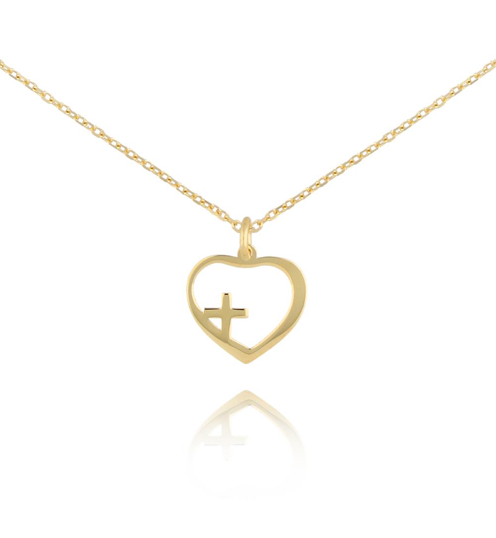Naszyjnik złoty z serduszkiem i krzyżykiem Holy Heart NSE0154
