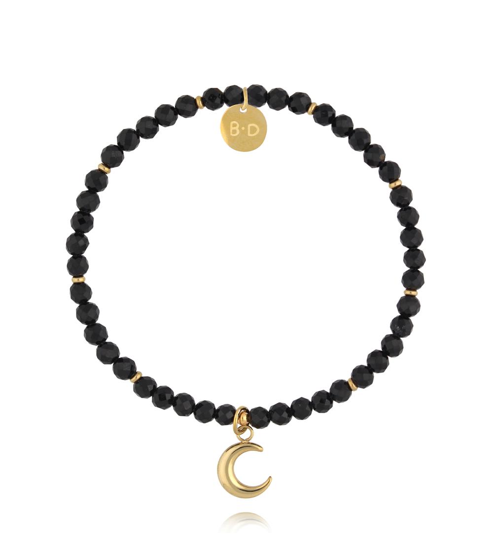Bransoletka z czarnych agatów z zawieszką księżyca BTW3610
