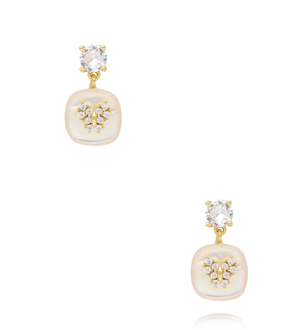 Kolczyki z perłą i motylem z kryształków KSS2246