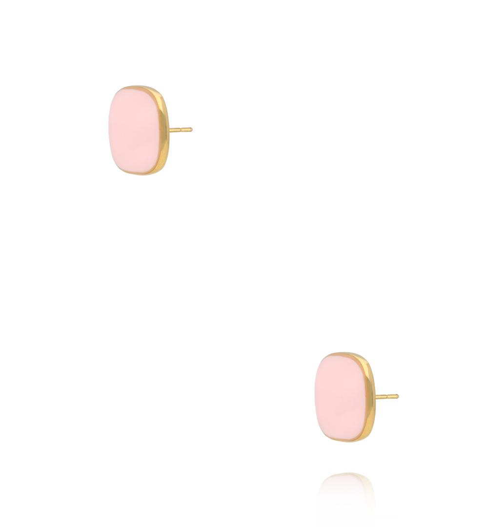 Kolczyki złote kwadraty z różową emalią KSY0359