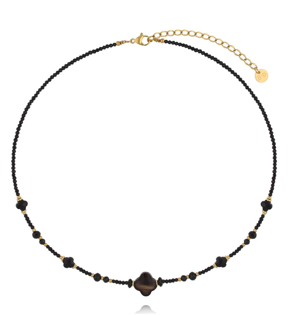 Naszyjnik z czarnego turmalinu, onyksu i szkła NPA1558