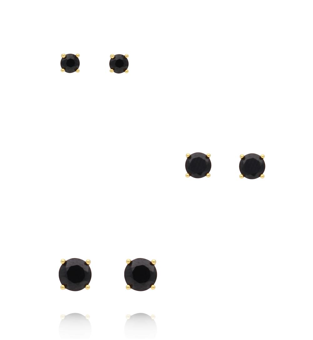 Zestaw kolczyków pozłacanych z czarnymi cyrkoniami KLT0043