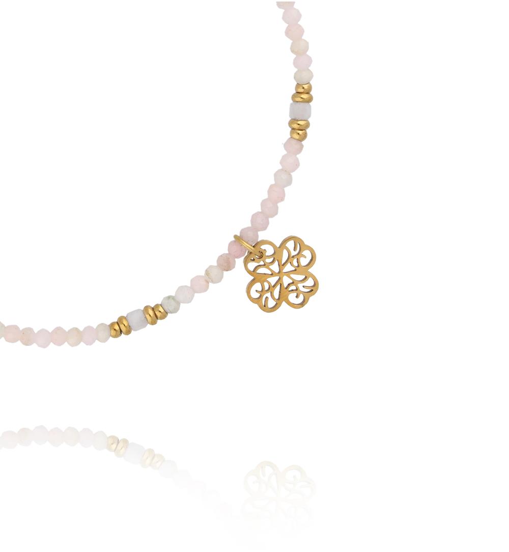 Bransoletka z różowymi opalami i koniczynką BTW3690