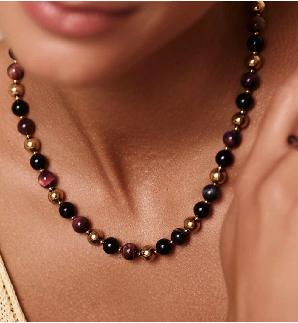 Naszyjnik z agatami i tygrysim okiem NPA1328