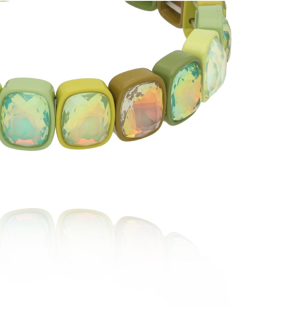 Bransoletka  w odcieniach zieleni z opalizującymi kryształami BCR0051