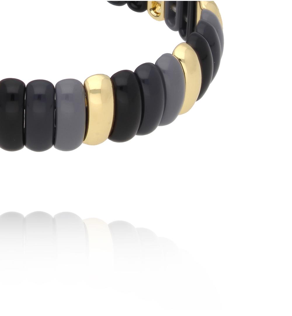 Bransoletka modułowa w odcieniach czerni i grafitu ze złotymi akcentami BCR0066