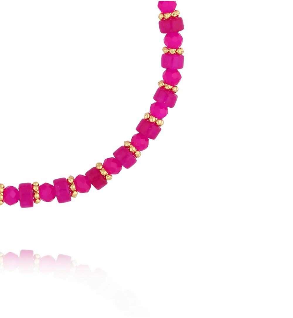 Bransoletka z jadeitu w odcieniu fuksji i szklanych koralików BTW3628