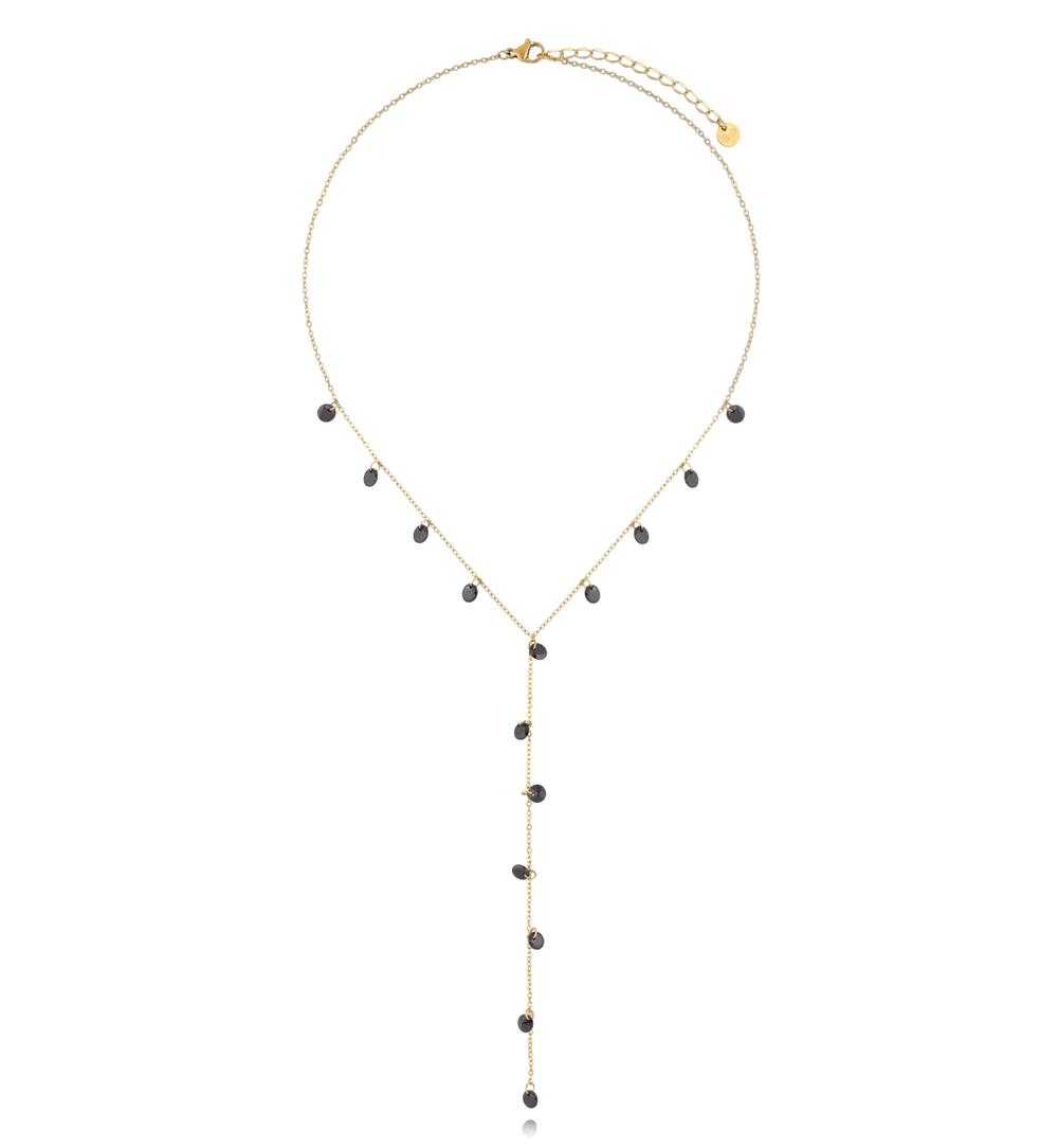 Naszyjnik złoty z krawatką i czarnymi kryształkami NSY0605