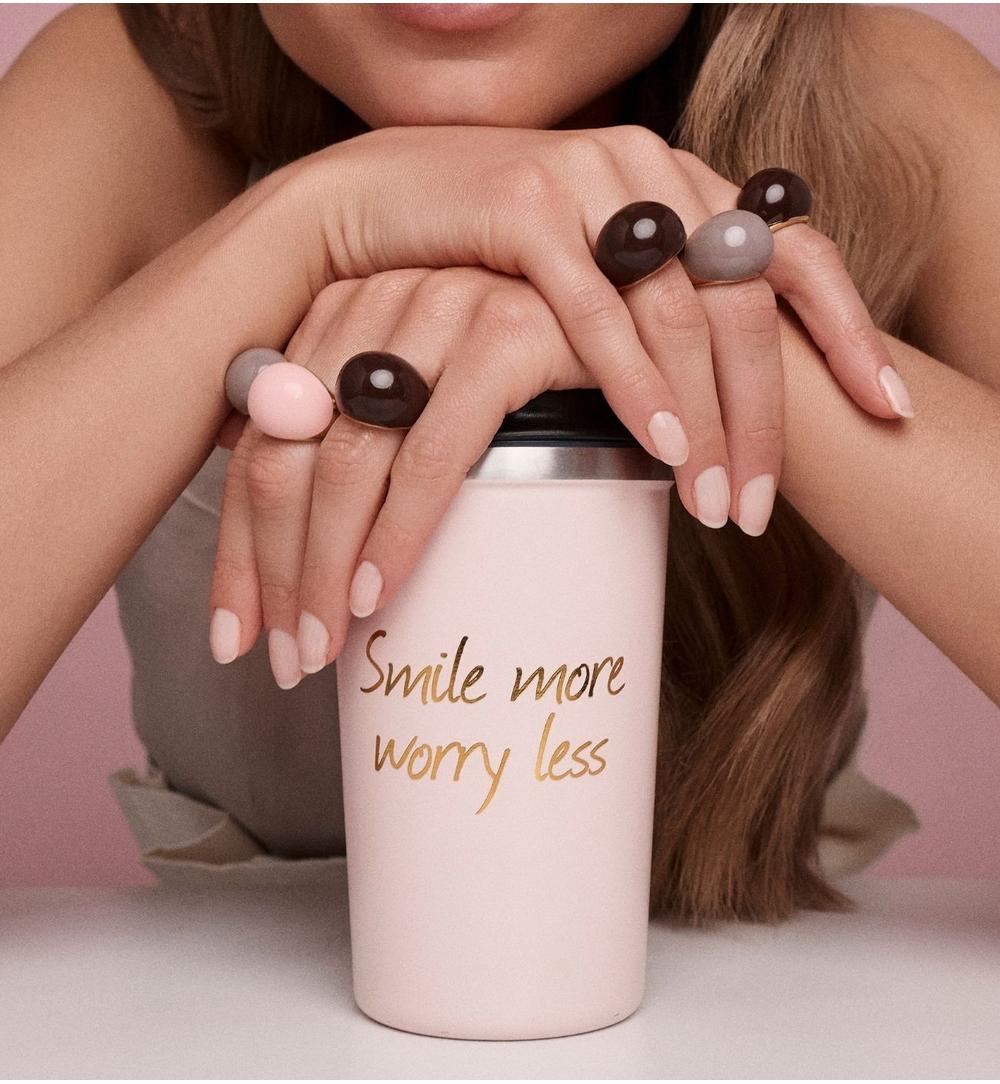 Pierścionek złoty z różową emalią PSA1256