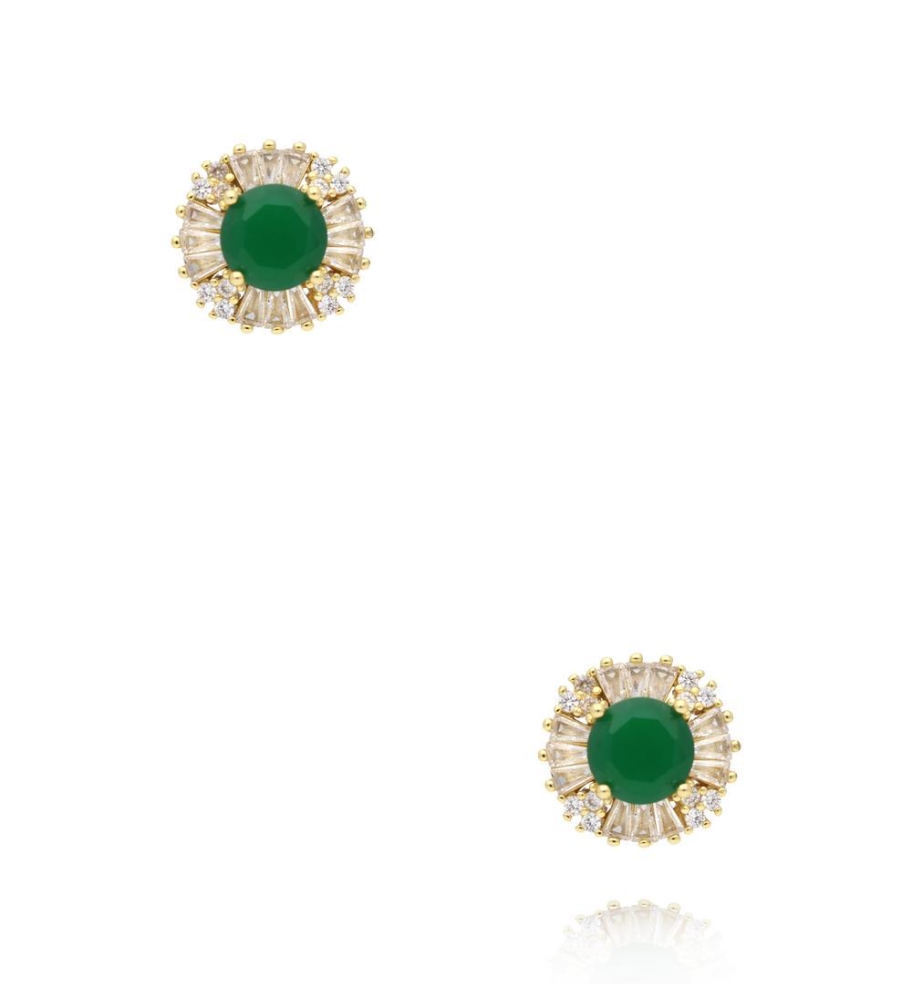 Kolczyki z zielonym kamieniem i promienistymi kryształkami KSS2241