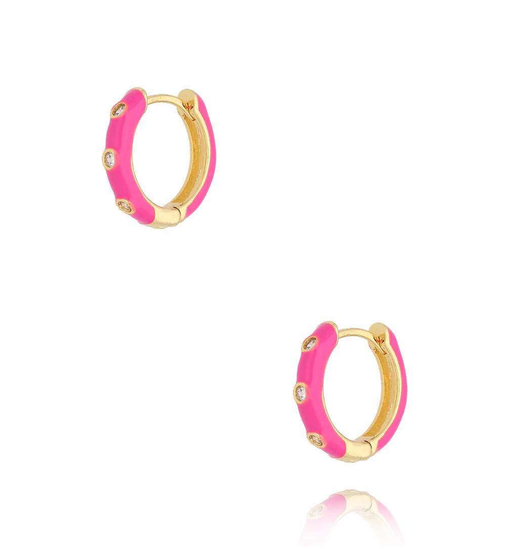 Kolczyki koła z fuksjową emalią KSY0104