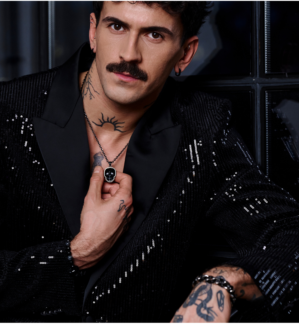 Naszyjnik z czaszką i onyksem czarny NMITC0207