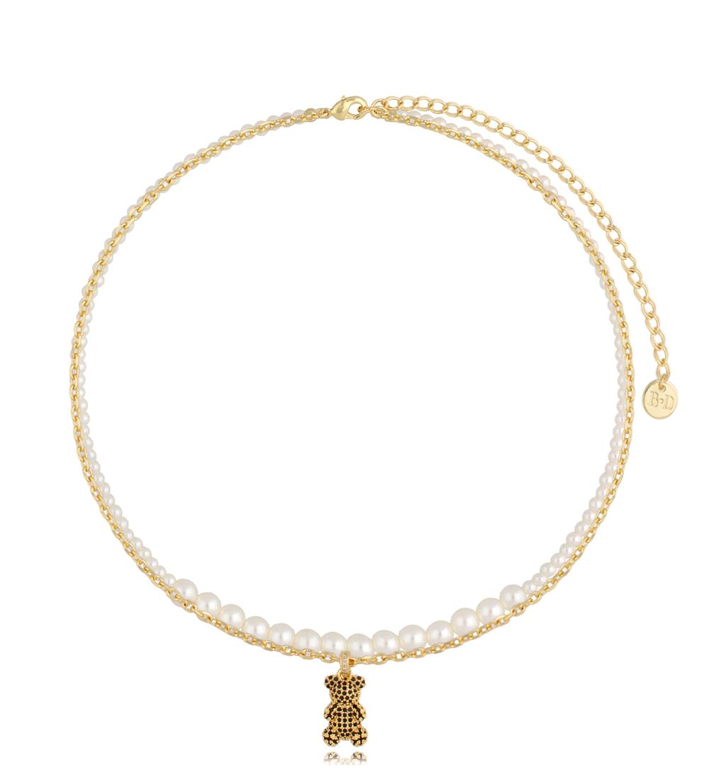 Naszyjnik złoty z czarnym misiem podwójny Bears NS0135