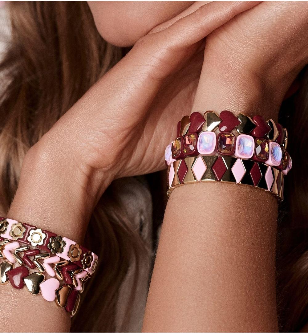 Bransoletka elastyczna z kryształami – róż i bordo BCR0098