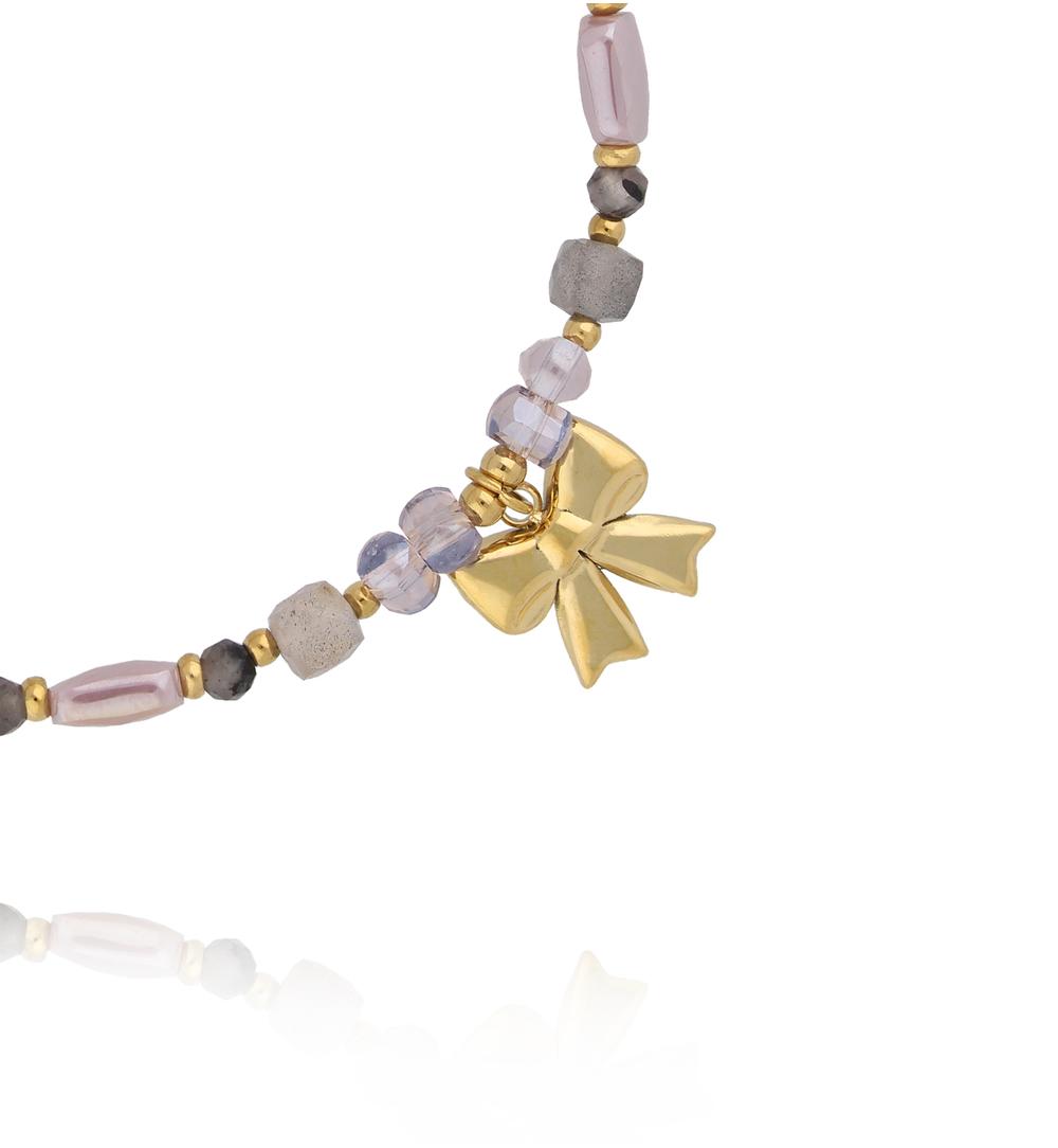 Bransoletka z labradorytu i szklanych koralików z kokardką BTW3498