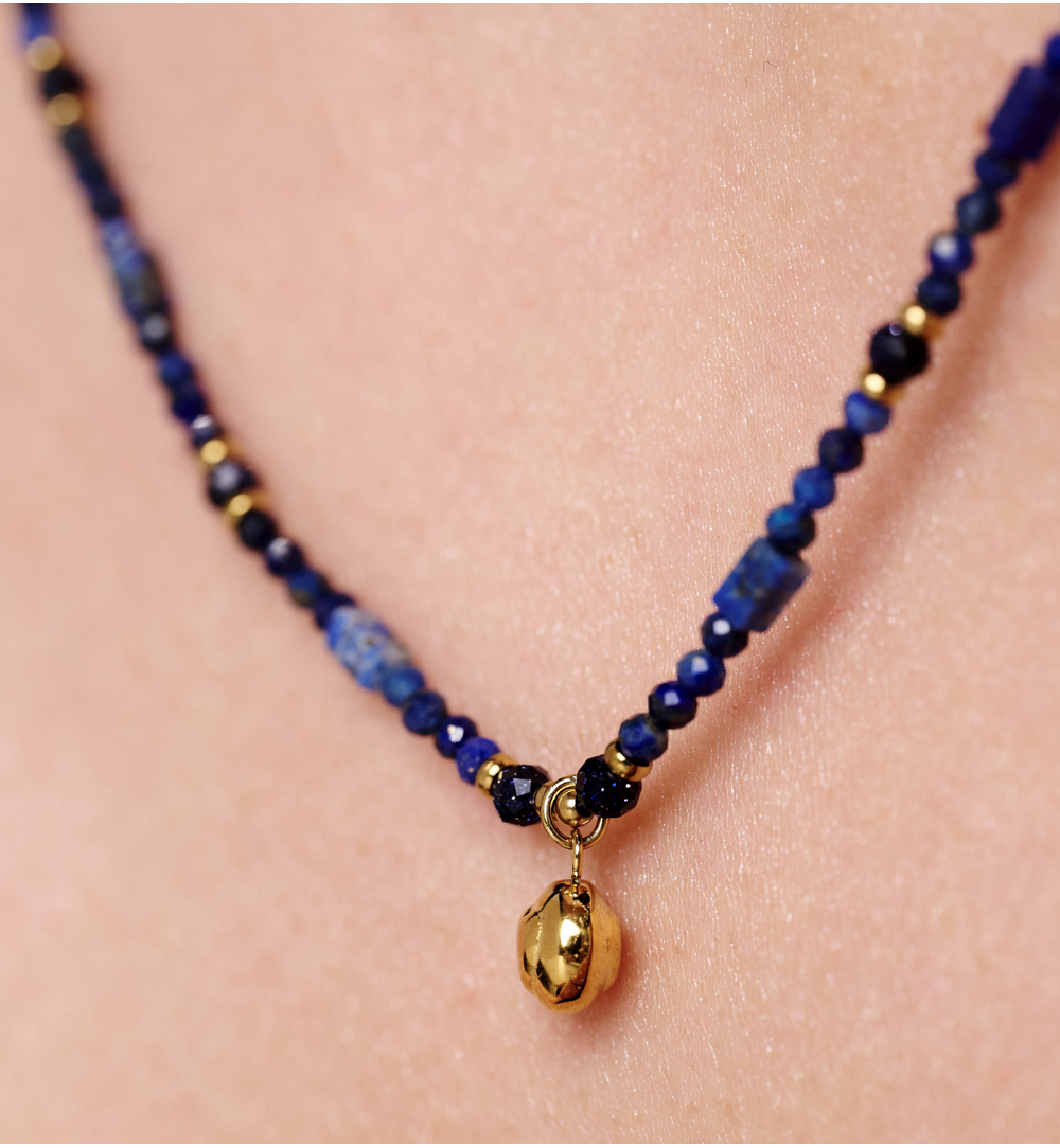 Naszyjnik granatowy z lapisami i turmalinami NTW1389