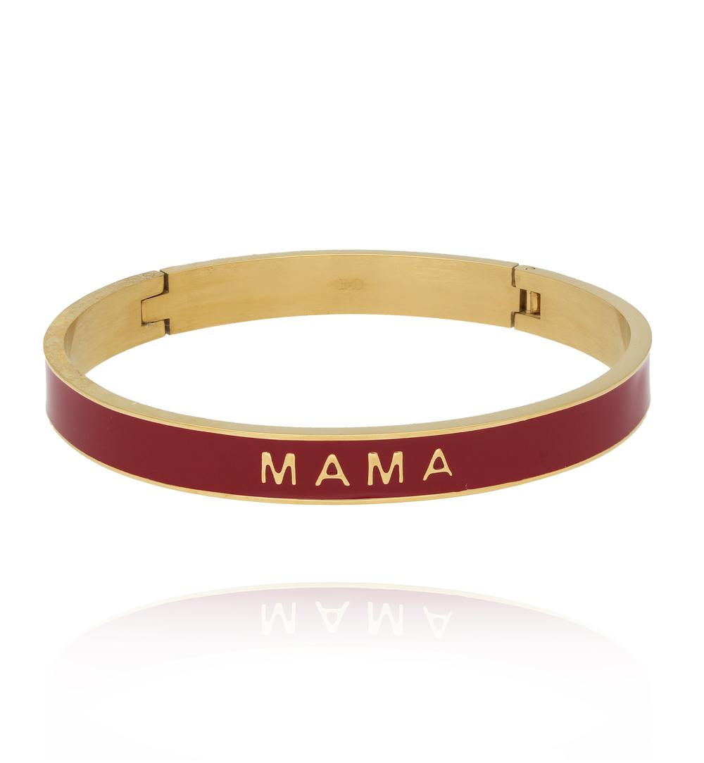 Bransoletka obręcz z bordową emalią i napisem Mama BSA0779