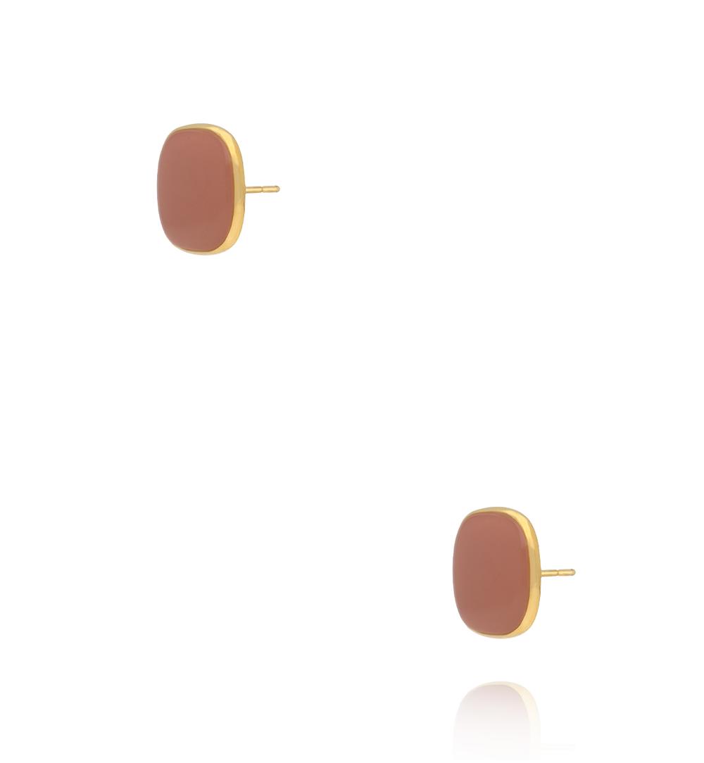 Kolczyki kwadratowe pozłacane z karmelową emalią KSY0362