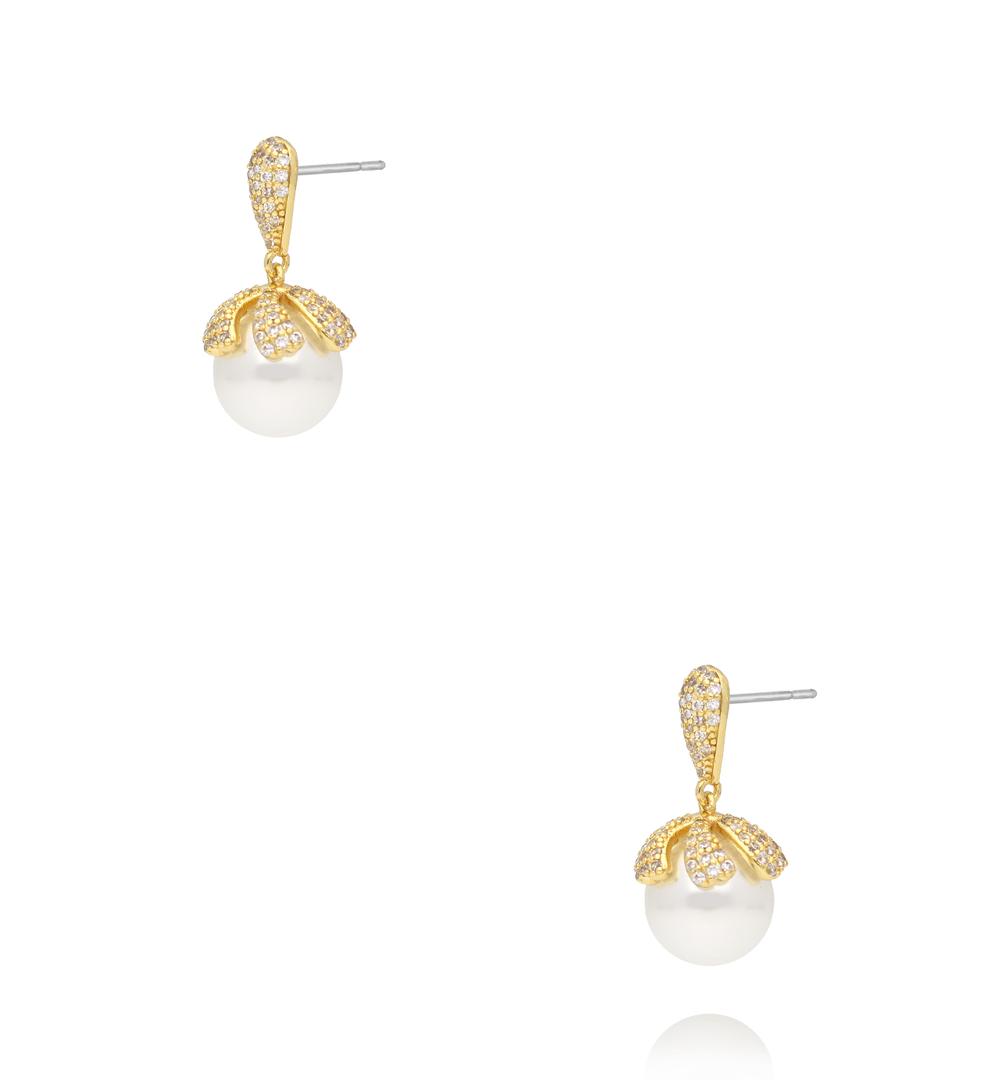 Kolczyki złote z perłą i zdobione cyrkoniami KSS2169