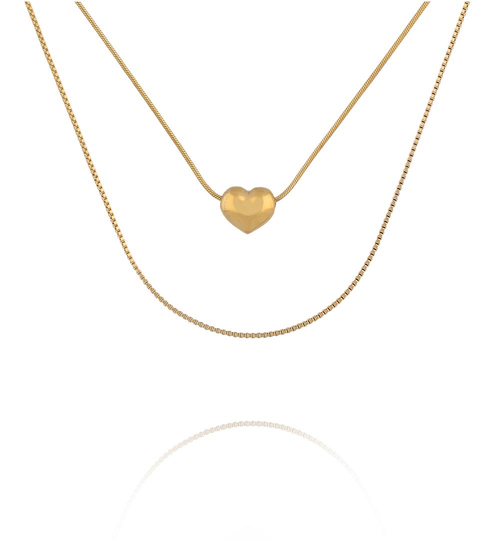 Naszyjnik warstwowy z sercem ze stali szlachetnej w złotym wykończeniu NSY0854
