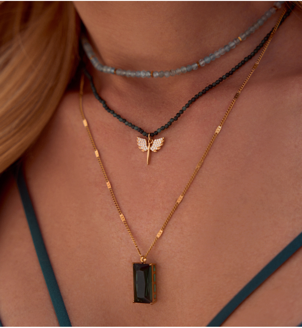 Naszyjnik z jadeitami i skrzydełkami Lifestyle NTW0822