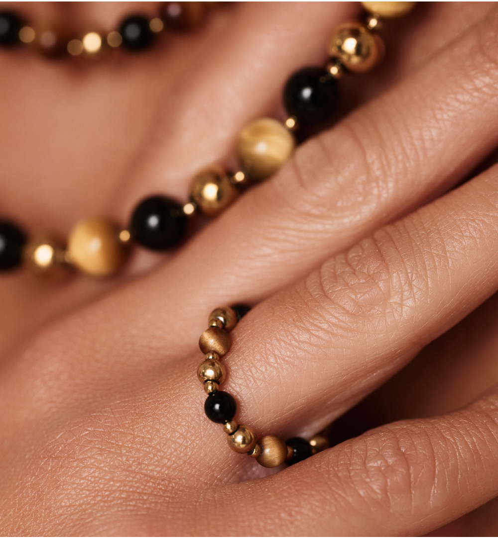 Pierścionek z agatami i tygrysim okiem PPA0068