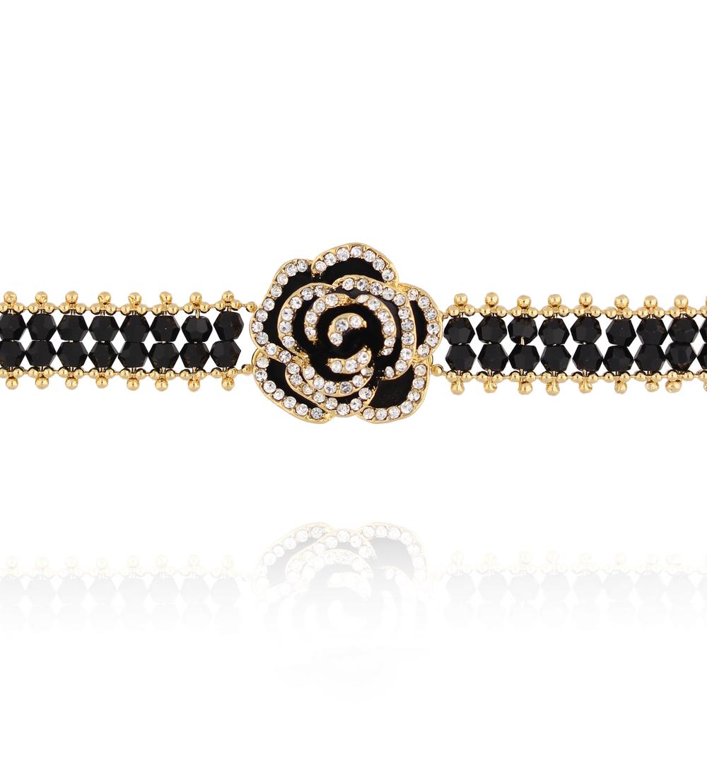 Choker czarny z kwiatem  NLU0050