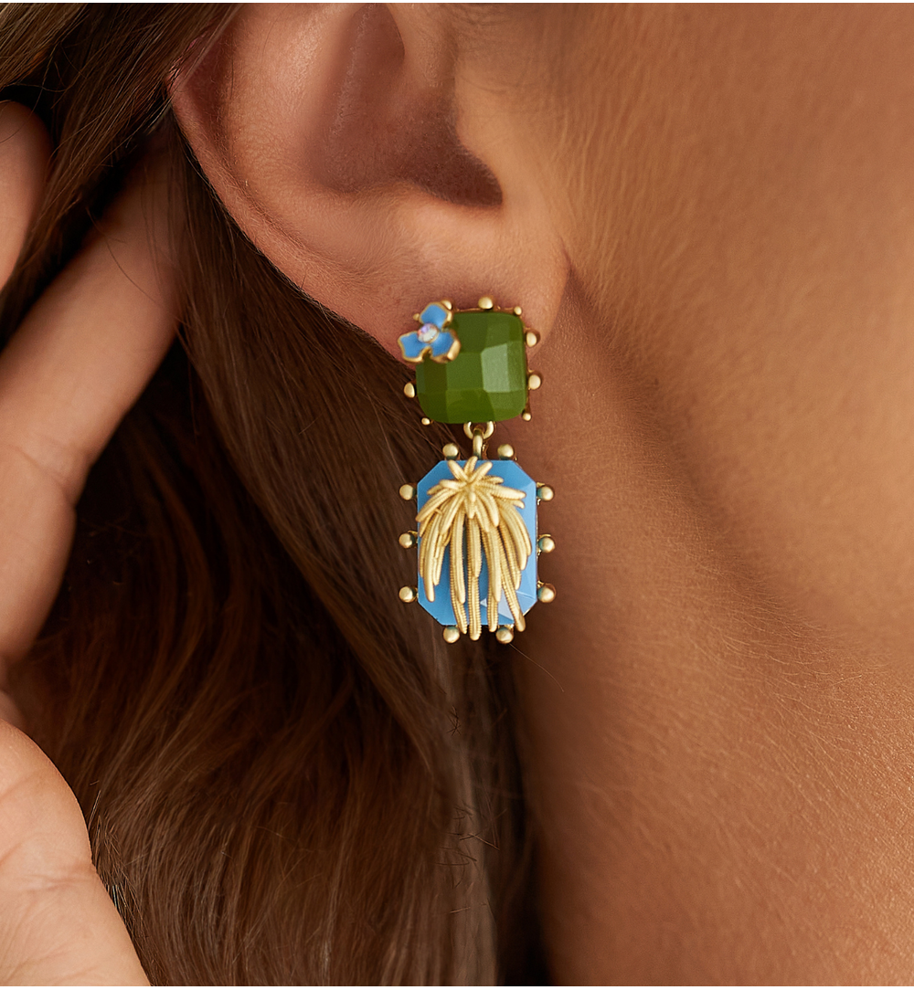 Kolczyki niebiesko zielone Tapak Tangan KJO0037