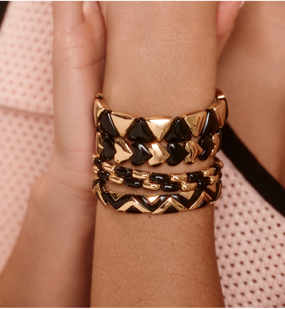 Bransoletka czarno-złota z geometrycznych ogniw BCR0031