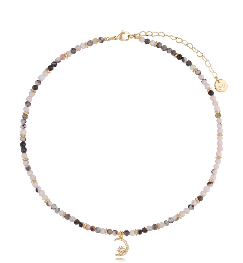 Naszyjnik z jaspisami i księżycem  White&Grey NTW0695