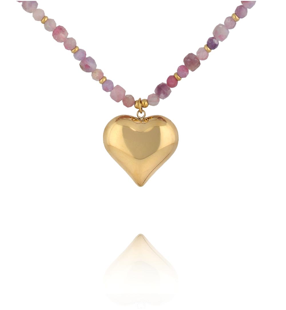 Naszyjnik z różowego turmalinu z zawieszką w kształcie serca NPA1544