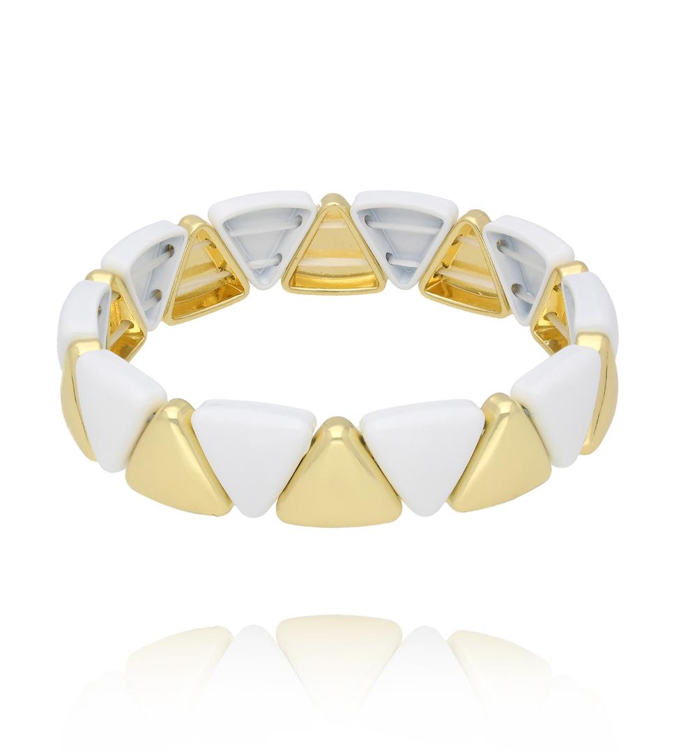 Bransoletka biało-złota z trójkątnych ogniw BCR0035