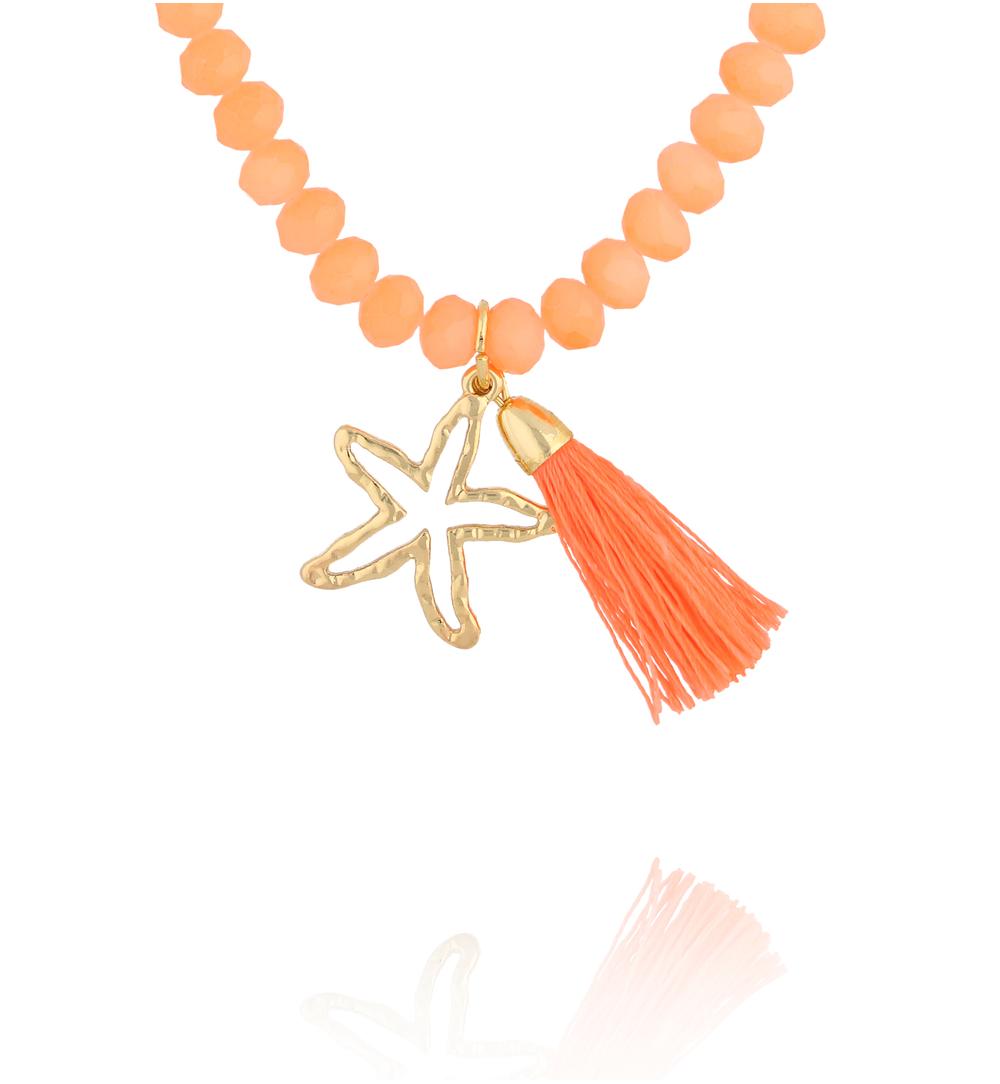 Naszyjnik z pomarańczowych kryształków z zawieszką rozgwiazdy i chwostem NSH0120