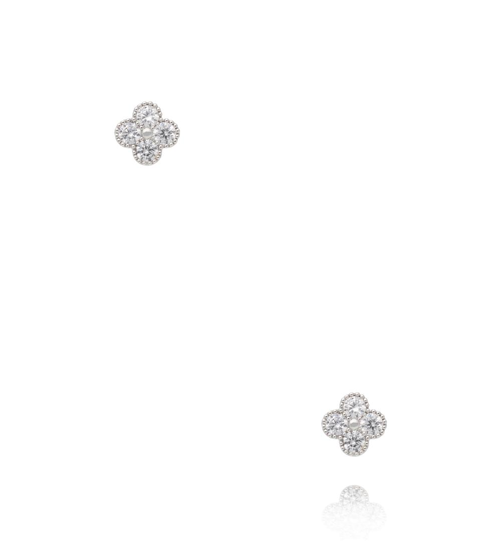 Zestaw kolczyków w srebrnym odcieniu z koniczynką, czernią i cyrkoniami KMB0005