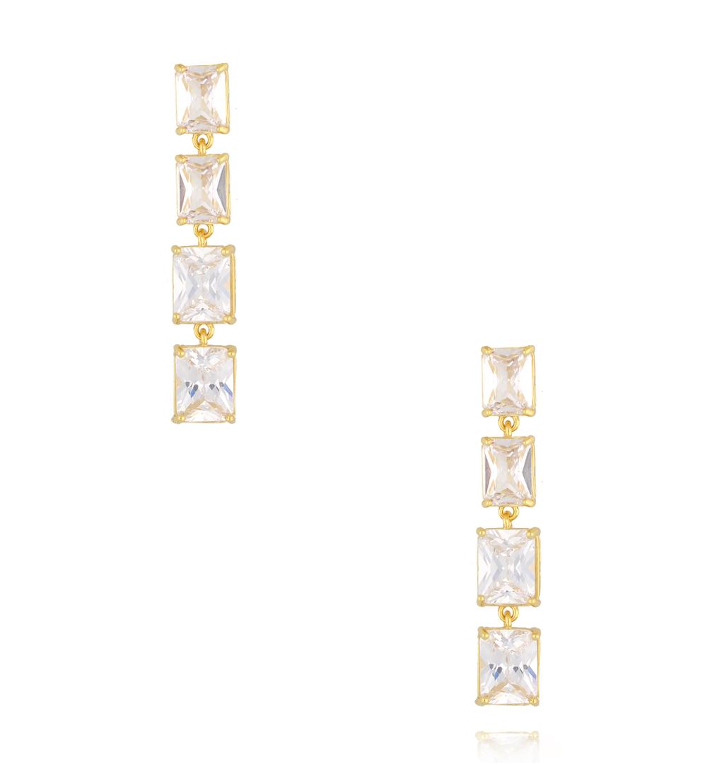 Kolczyki z kwadratowymi kryształkami długie złote KSS2178