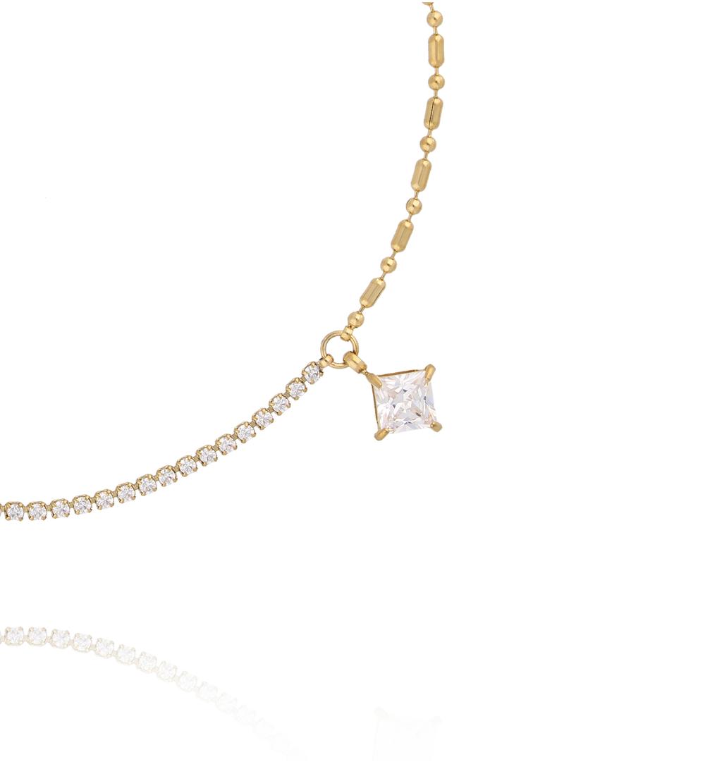 Bransoletka na nogę złota z cyrkoniami i zawieszką BNSY0068