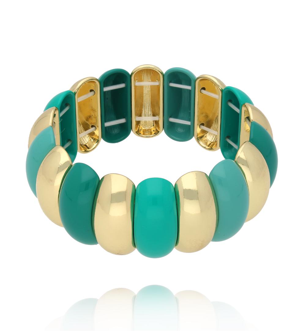 Bransoletka elastyczna w odcieniu turkusu i złota BCR0074