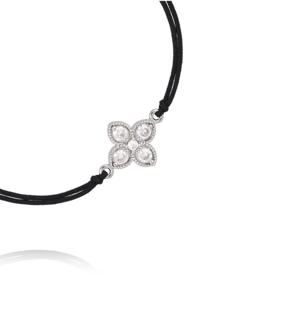 Bransoletka z czarnym sznurkiem i srebrną rozetą BGL0997