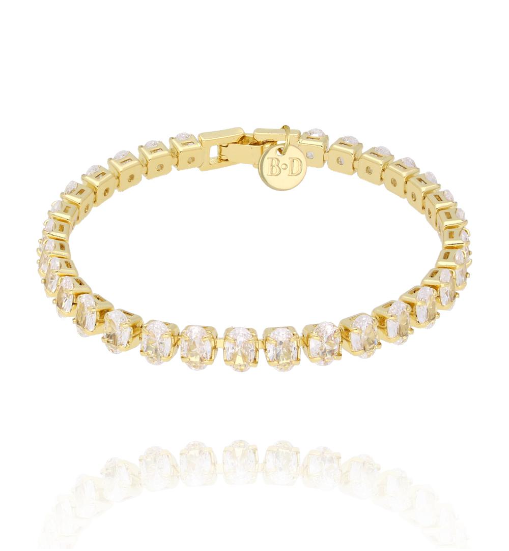 Bransoletka tenisowa z owalnymi kryształami w złocie BSS0290