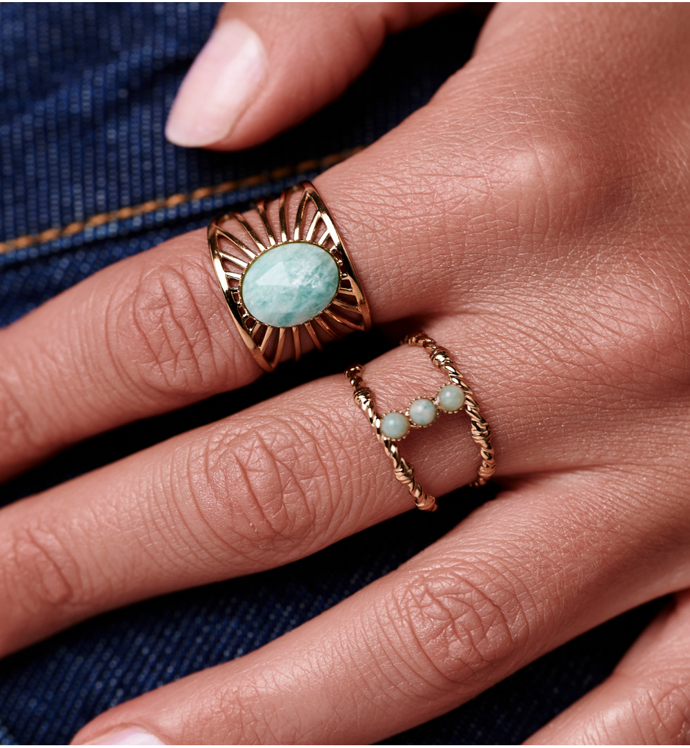 Pierścionek z amazonitem szeroki PEA0008