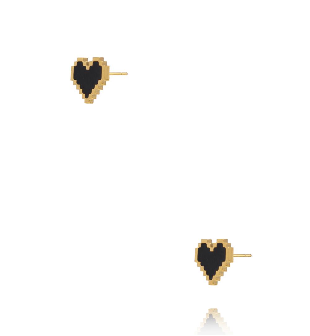 Kolczyki sztyfty pixelowe serca z czarną emalią KSY0717